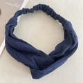 Dark blue knitted twisted headband featuring elastic ribbed texture and a simple cartoon style - 21-Blue