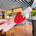 Pink knitted headband for girls featuring a cute 3D embroidered strawberry detail - Strawberry