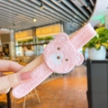 Pink knitted crochet hair clip featuring a cute bear character for little girls - Pink Bear Head