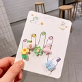 Adjustable kids cartoon ring set featuring cute yellow flowers and pink resin bears - 4# Bowknot Shape