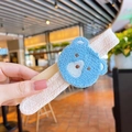 Pink and blue knitted bear hair clip for girls featuring delicate cartoon embroidery - Blue Bear Head