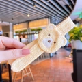 Kids knitted bear hair clip in pale yellow with cute cartoon embroidery detail - Yellow Bear Head