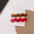 Haarklammern Set mit braunem Schildpatt und Magenta Wellenmuster auf Karte - 4# Schildpatt-Serie