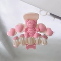 Süße cremefarbene Haarklammer mit rosa Herzen und kleinem Bären mit Smile-Druck - Rosa Bär