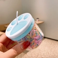 Elastic hair ties in jelly colors with cat paw storage jar for girls styling - 35# Jelly Cat Claw Jar
