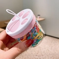 Colorful elastic hair bands in a clear jar with a cute pink cat paw lid design - 37# Spring Cat Claw Jar