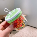 Colorful elastic hair bands in a transparent container with a cute cat paw lid handle - 40# Fluorescent Cat Claw Jar