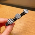 Pince à cheveux motif pied-de-poule avec boutons en tissu noir et blanc pour les femmes - Motif Pied-de-poule Carré