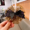 Halloween bat hair clip with purple glitter wings and black mesh star details - Coffee Brown Bow