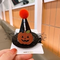 Halloween wizard hat hair clip with sparkly black glitter, orange pumpkin, and mesh veil - Pumpkin Top Hat