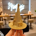 Sparkly gold sequin mini witch hat hair clip decorated with stars for Halloween party - Yellow Top Hat