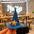 Blue glitter wizard hat hair clip with gold stars for Halloween party costume - Blue Top Hat
