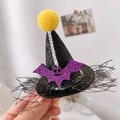 Mini wizard hat headband with black sequins and purple bat for Halloween party - Purple Bat
