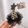 Mini party hat hair clip with black and gold glitter stars and tulle ruff for Halloween - Black Mesh Hat