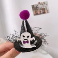 Mini black sequin witch hat headband with purple pompom and ghost for Halloween party - Ghost Top Hat