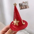 Sparkly red sequin mini witch hat hair clip with golden stars for Halloween party decor - Red Top Hat