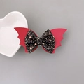 Halloween bat wing hair clip with black sequined bow and vibrant red accents - Red Wings