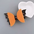 Halloween felt hair clip with orange bow, bat wings and colorful sequins - Orange Wings