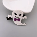 Ghost themed Halloween hair clip with white felt body and a purple glitter bow - White Ghost