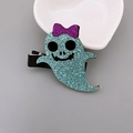 Blue glitter ghost hair clip with purple sequin bow for Halloween party accessory - Blue Ghost