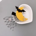 Halloween bat and moon hair clip with black mesh on a white heart-shaped tray - Moon