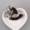 Halloween wizard hat hair clip with black sequins and polka dot mesh lace detail - Small Black Mesh Hat
