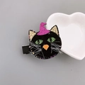 Halloween black cat hair clip with purple sequin witch hat and gold glitter cat ears - Cat