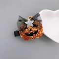 Sparkly orange pumpkin hair clip with black mesh bow and silver star for Halloween party - Mesh Pumpkin