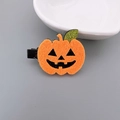 Halloween pumpkin hair clip with orange felt jack-o'-lantern and green glitter leaf - Pumpkin