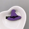 Halloween purple witch hat hair clip with black belt detail on white heart plate - Purple Top Hat