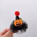 Halloween glitter witch hat hair clip with orange pumpkin face and black mesh detail - Pumpkin Top Hat