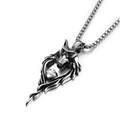 Detail der Wikinger-Wolfskopf-Halskette mit quadratischem Zirkon in Vintage-Stahl - Anhänger Ohne Kette Wolfskopf Hohl Weißer Zirkonia