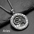 Macro view of vintage stainless steel Aries zodiac pendant on a sturdy square box chain - Pendant Only (Without Chain) Aries Silver