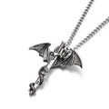 Détail du pendentif dragon enroulé autour d'une épée longue en argent de style vintage - Pendentif Seul-Style Épée Dragon-Argent Vintage (Pendant Only (Without Chain))