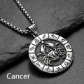Macro shot of silver Cancer zodiac medallion necklace on black slate background - Pendant Only (Without Chain) Cancer Silver