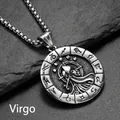 Vue rapprochée du collier zodiaque Vierge en acier sur une surface rocheuse - Pendentif Seul (Sans Chaîne) Vierge Argent