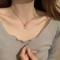 Minimalist silver moonstone pendant necklace for women worn on neck for a light luxury look - Large Size (12mm)