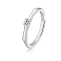 Bambus-Gelenk-Ring aus mattem Silber mit funkelndem Solitär-Zirkon und offenem Design - Einstellbar Offen / Damenring