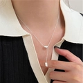 925 zilveren geluksboon ketting met lange hanger en rechthoekig lucky-merklabel - Geluksboon Plaquette Stijl