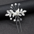 Silberne Haarnadel für die Braut mit Perlen, Kristallen und Metallblättern für Hochzeiten - Silber