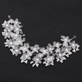 Handmade bridal hair accessory with white flowers, matte crystals and pearls for wedding - White