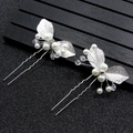 Baroque silver leaf U-shaped hair pins with pearls and rhinestones bridal hair accessories - Single Piece / Silver