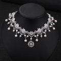 Elegant white lace choker with pearls and crystal pendant for bridal wedding accessories - Snowflake Floral Pendant Style (Style 1) / White