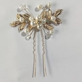 Goldene Braut-Haarnadel mit handgefertigten Perlen, Olivenblättern und Kristallen - KC Gold