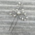 Detalle de horquilla de novia con perlas blancas y cristales de corte marquesa - Horquilla Decorativa Perla Cristal (Poste Plata Hilo Plata) / Plateado