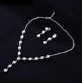 Elegant bridal jewelry set with pearl rhinestone necklace and long drop earrings - Necklace Earrings
