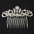 Braut-Haarkamm aus Silber mit Vintage-Blumenmuster, Strasssteinen und zehn Kammzähnen - Silber