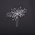 Épingle à cheveux de mariée avec fleurs en cristal faites main sur fourche en U - Argenté