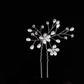 Detailed view of handmade flower hair pin with pearls and crystals on black background - Copper Wire Refined Version / Silver