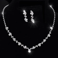 Luxurious silver-tone crystal necklace and drop earrings set for brides and weddings - Silver